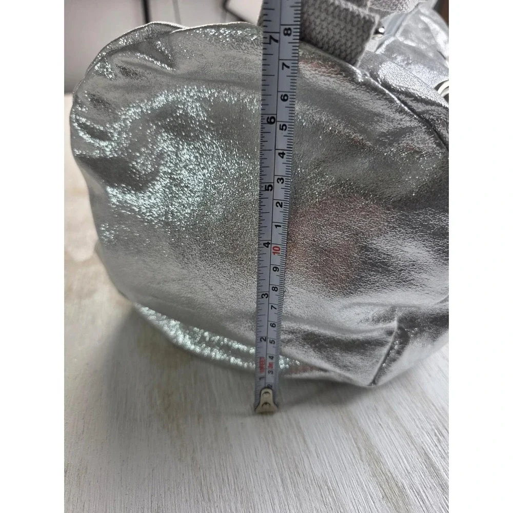 Metallic Silver Duffle Bag Y2K Rope Handle Crossbody Nautical Festival Boho